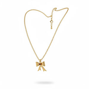 Gold Bow Pendant Necklace Dainty Adjustable Chain 14K New